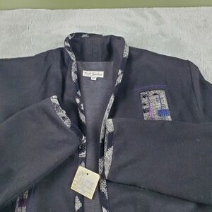 K.D. Spring Wool Open Front Cardigan Jacket Womens M Art To Wear Applique Black
